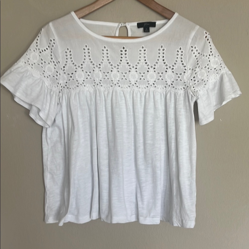 J. Crew Flutter Sleeve Eyelet Babydoll Top. Size S